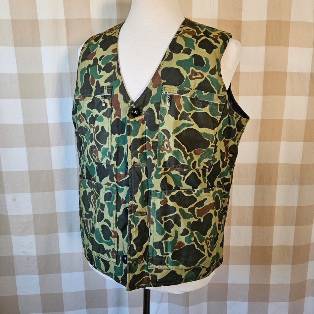 Vtg‎ 70s 80s Reversible Duck Camo Hunting Vest Quilted Navy Blue Mens Large